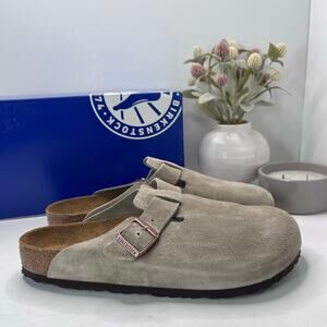 Birkenstock Boston Suede Mule Taupe Soft Footbed Men EU 48/15 Regular Width NWB